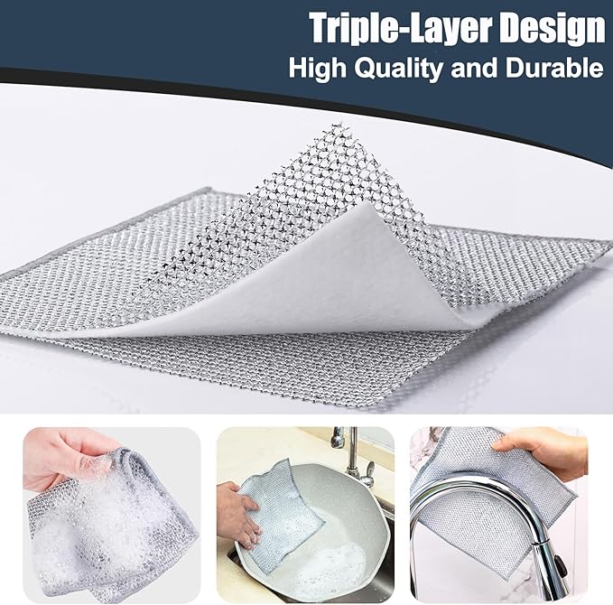 Navona 12 Pcs New Upgrade Steel Wire Dishcloth, Triple-Layer Steel Wire - Image 3