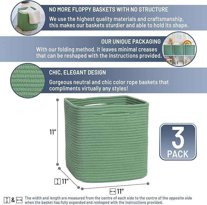 NaturalCozy Storage Cubes 11 Inch Cotton Rope Woven Baskets - Image 2