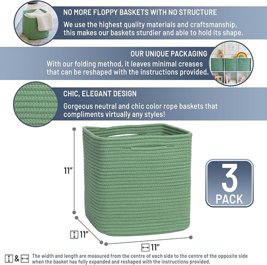 NaturalCozy Storage Cubes 11 Inch Cotton Rope Woven Baskets - Image 2