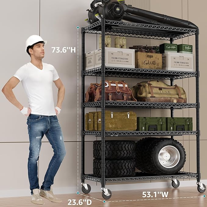 IZEUK Garage Shelving Wide Storage Shelves 5 Tier Metal Shelves 4000 LBS Heavy - Image 3