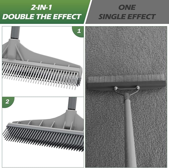 Walensee Carpet Rake for Pet Hair Removal, 2-in-1 Rubber Broom and Nylon Carpet - Image 4