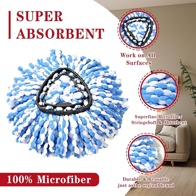 6 Pack Spin mop Replacement Head, Spin mop Scrub Brush, Microfiber Mop Refills - Image 3
