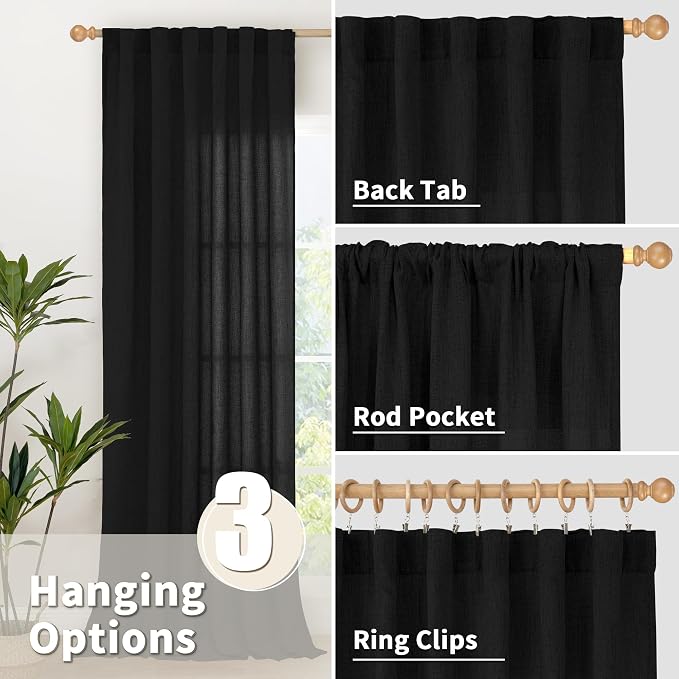 YoungsTex Black Linen Curtains 36 Inch Long - Image 5