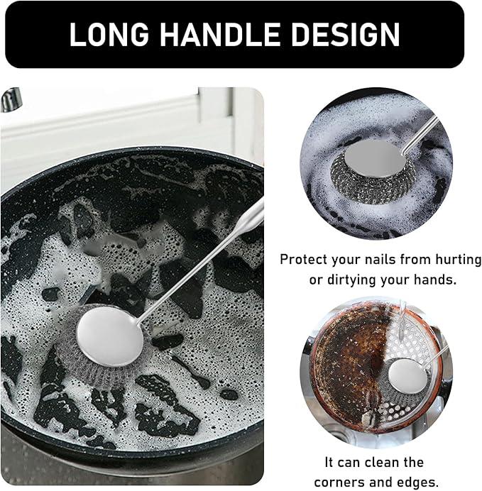 Stainless Steel Wool Metal Wire Scrubber Sponge Scouring Pads Brush Set - Image 5