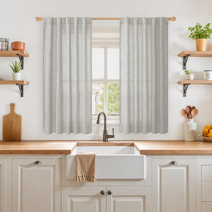 YoungsTex Light Grey Linen Curtains 45 Inch Length - Image 2