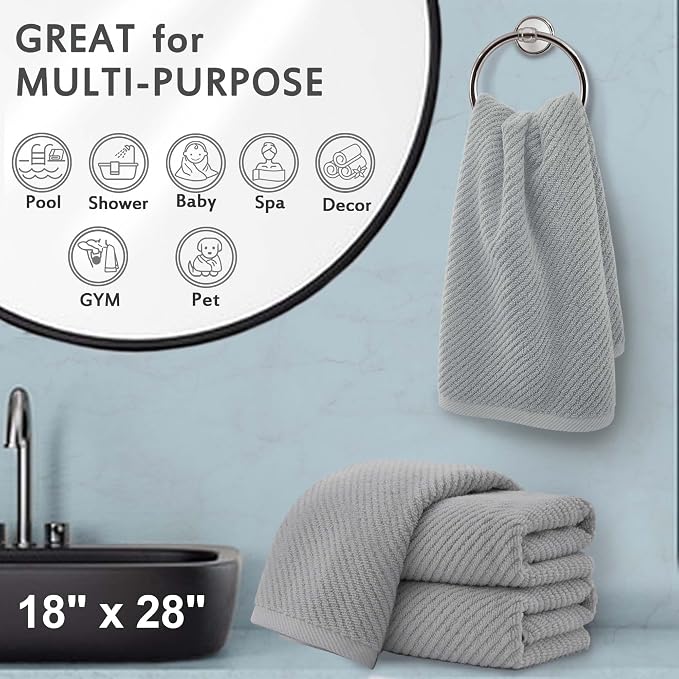 VOOVA & MOVAS Grey Hand Towels for Bathroom, Large 18" x 28" - Image 5