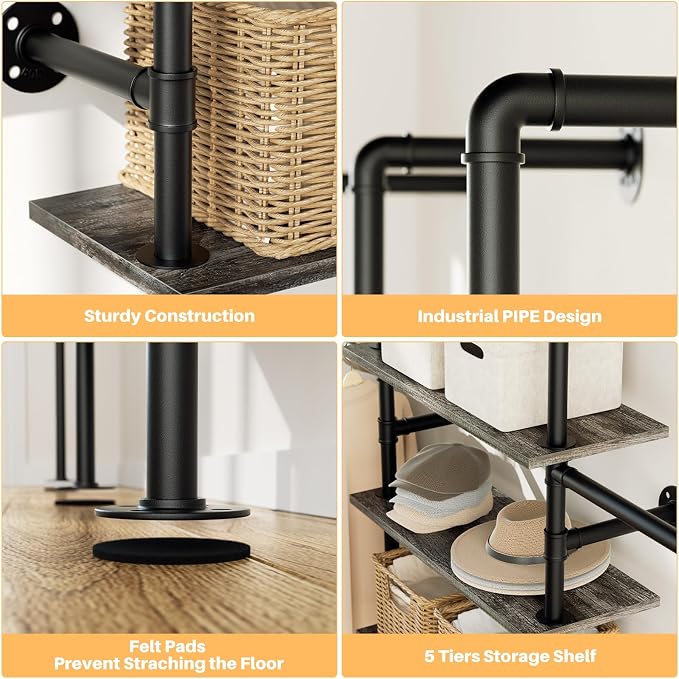 Aheaplus Industrial Pipe Clothing Rack, Reversible 6.42FT Clothes Rack - Image 4