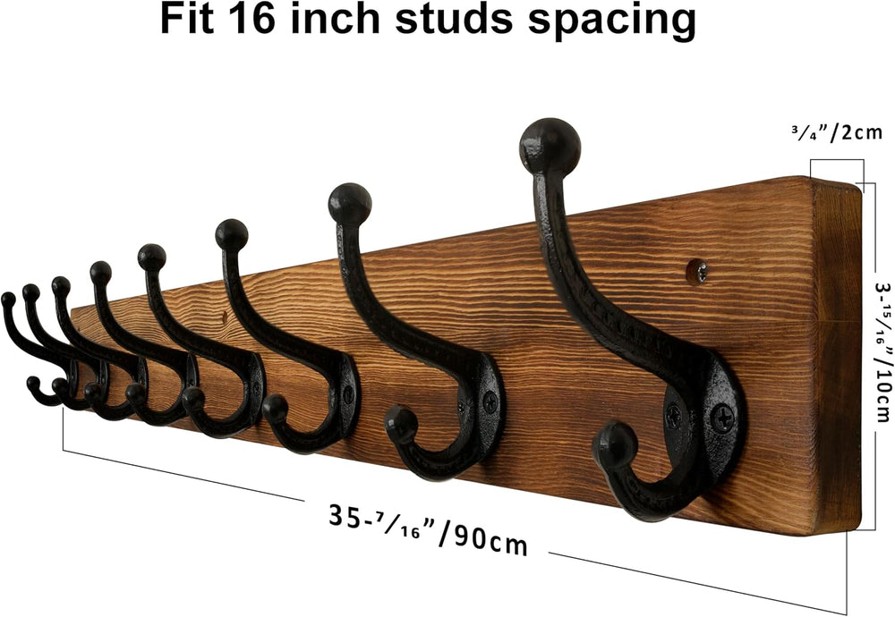WEBI Rustic Coat Rack Wall Mount,35.43" Long 8 Cast Iron Coat Hooks Wall...