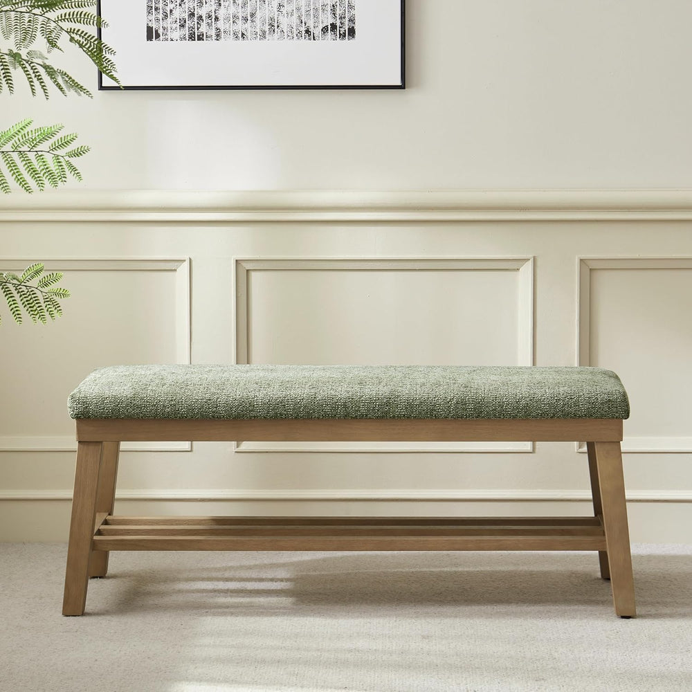VKNOW Entryway Bench, Storage Shoe Bench with Rubberwood Legs, Green
