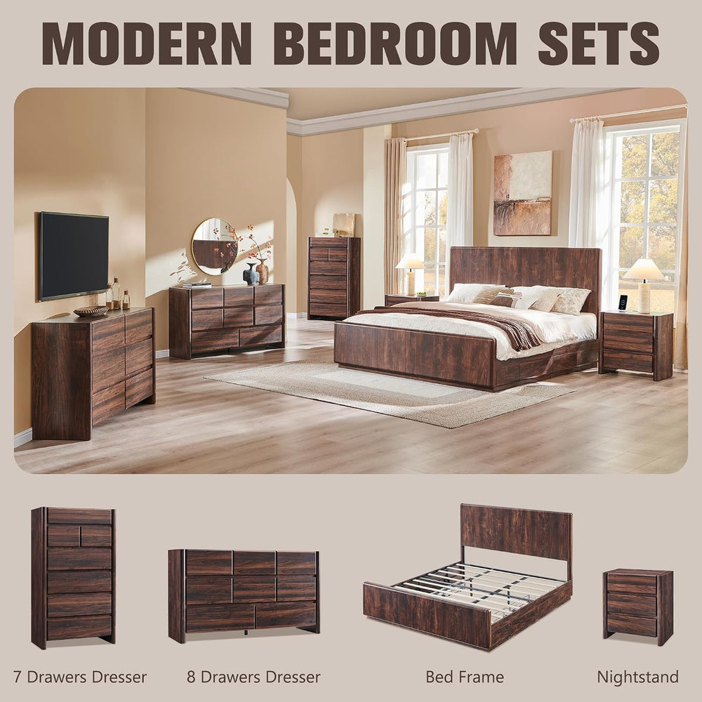 Modern 7 Drawers Dresser for Bedroom, 54.7" Tall Dresser-Brown