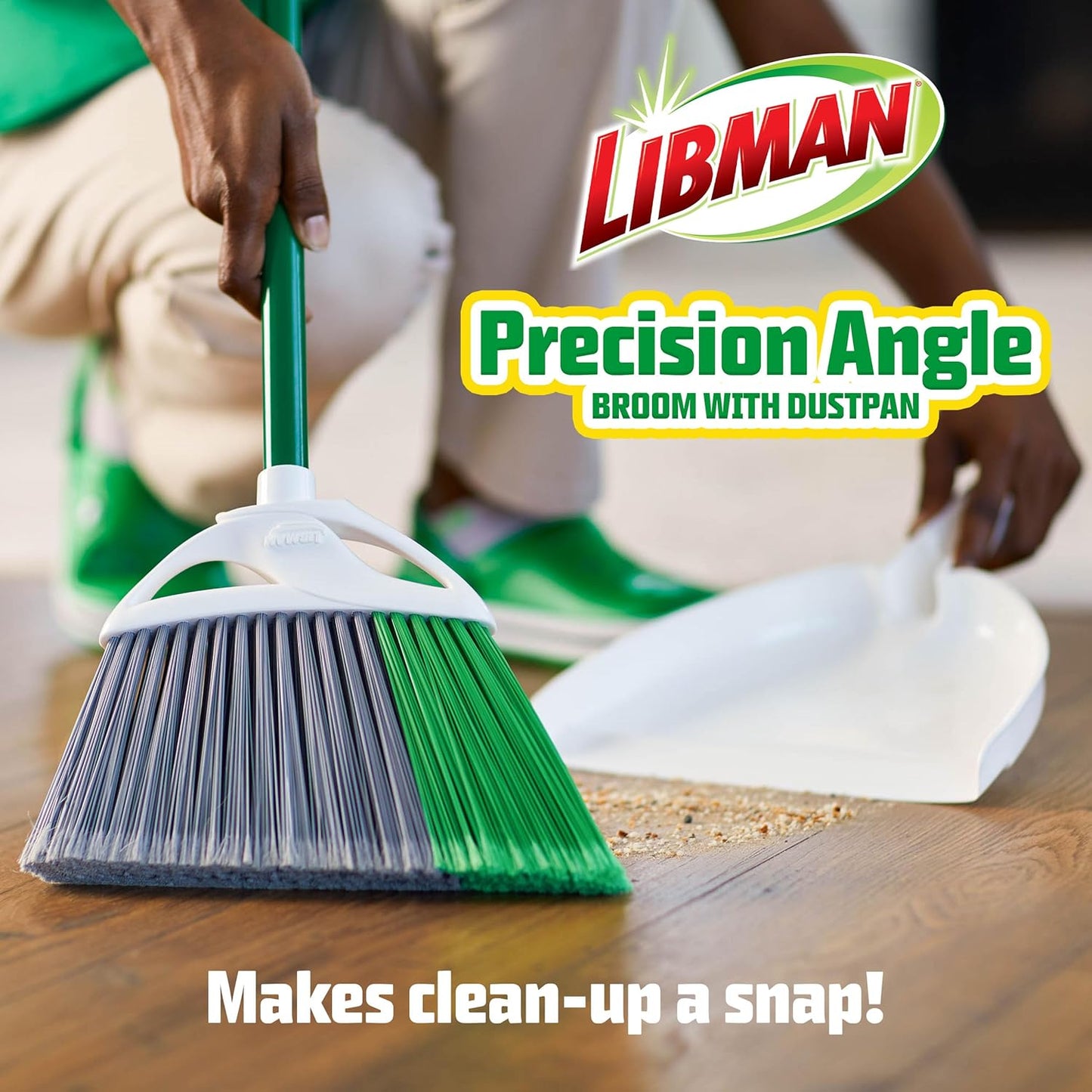 Libman FlexTech Broom with Dustpan Combo Set for Sweeping Indoor and Outdoor Floors, Pet, Dog Hair Broom, 55” Precision Angle Broom, 3 Piece Handle, 11" Wide, 10.25" Wide Dust Pan