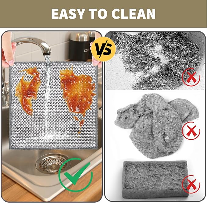 2 in 1 Stainless Steel Scrubber & Microfiber Cleaning Cloth, 5 Pack Towel & - Image 5
