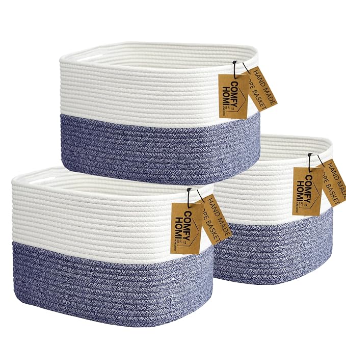 COMFY-HOMI 3 Pack Medium Cotton Rope Basket by COMFY-HOMI