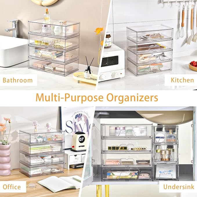2 Pack Stackable Makeup Organizer, 12.1''L Acrylic Bathroom Organizer and - Image 8