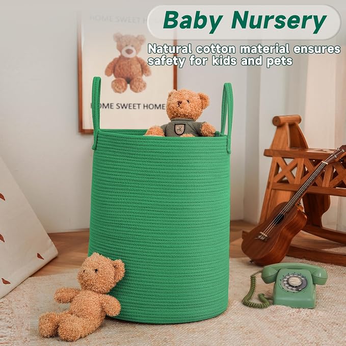 Large Woven Laundry Basket Hamper, 60L Cotton Rope Storage Bin - Image 2