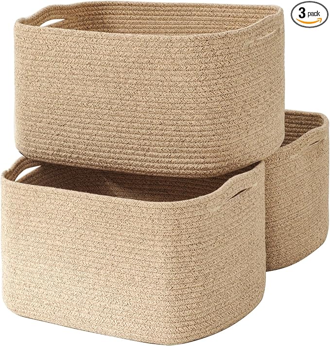 Large Storage Baskets for Organizing Shelves, Woven Cotton Rope Bins for Baby by ICERZCZ