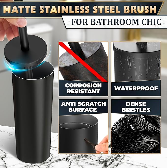 Black Toilet Brush and Holder Set - Image 3