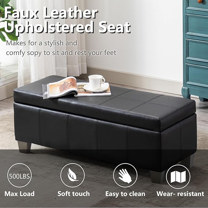 Black Faux Leather Ottoman - Image 6