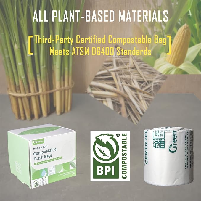 Greensoil 100% Compostable Waste Bags 2.6 Gallon, Extra Thick Kitchen Small - Image 4