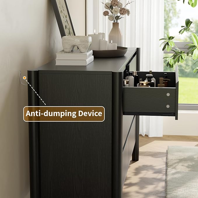 Dresser for Bedroom with 6 Drawers, Wooden TV Stand, Closet Clothes Organizer - Image 7