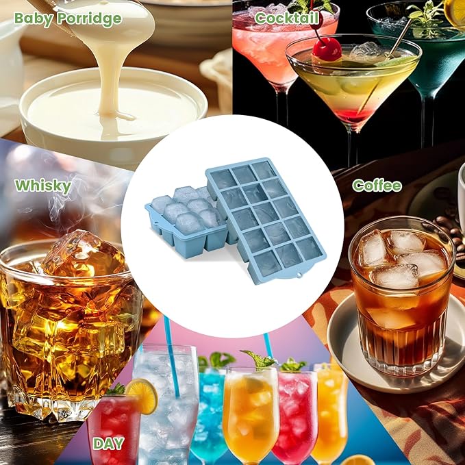 Silicone Ice Cube Tray, 2 Pack Easy-Release Stackable Ice Trays - Image 7