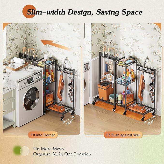 Broom Holder with Cleaning Supplies Organizer, Broom Closet Storage Cabinet - Image 4