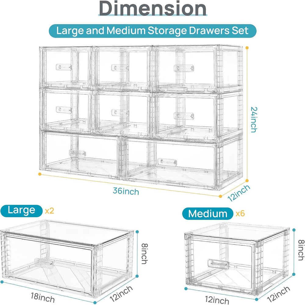 Vtopmart 8 Pack Large & Medium Stackable Storage Drawers Set