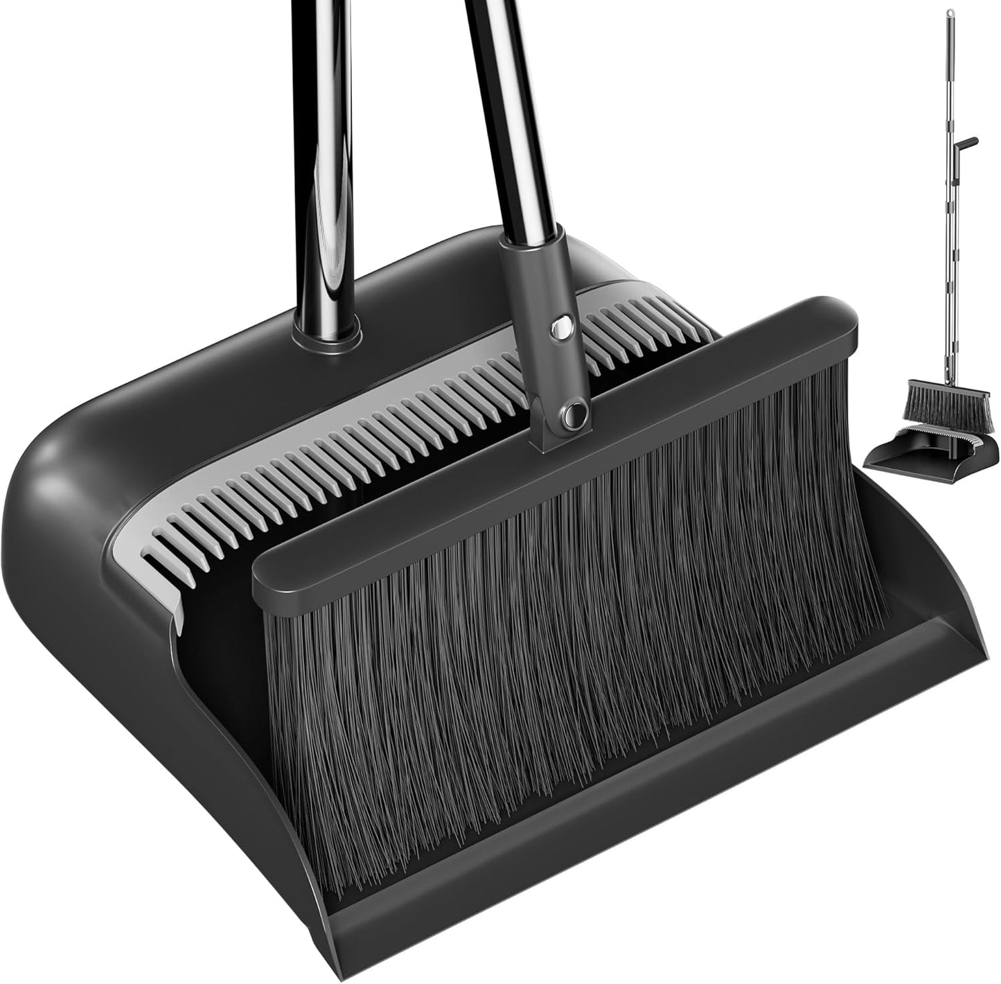 Broom and Dustpan Set, 52" Long Handle Standing Broom with Dustpan Combo Set with Dust Pan Teeth to Clean Pet Hair, Easy Sweeping Suitable for Home Kitchen Office Lobby