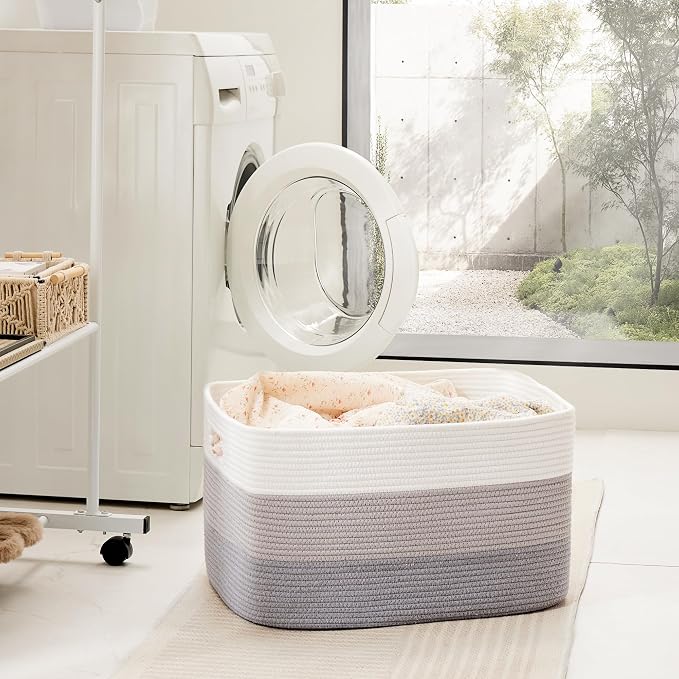 Blanket Basket, Rectangle Woven Baskets - Image 3