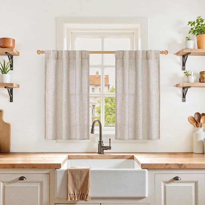 YoungsTex Cafe Linen Curtains 36 Inch Length by YoungsTex