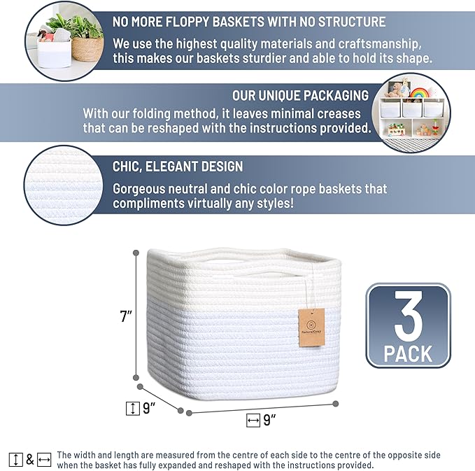 NaturalCozy Storage Cubes 9”x9”x7”Cotton Rope Woven Baskets - Image 2