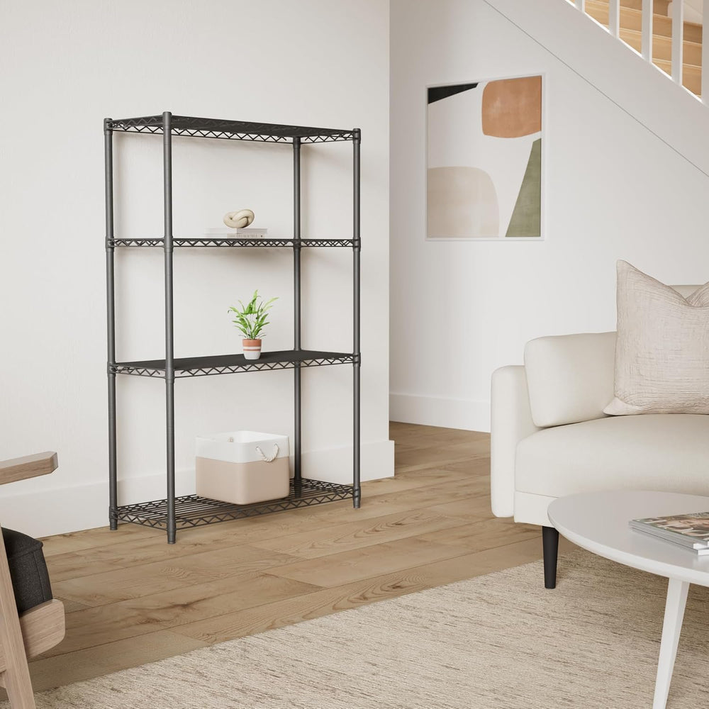 Internet's Best 4-Tier Wire Shelving | Flat Black | Heavy Duty Shelf | Wi...