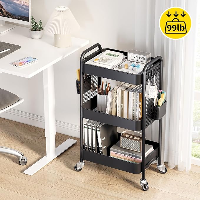 TOOLF 3 Tier Rolling Cart Storage Organizer, Metal Rolling Utility Car - Image 2