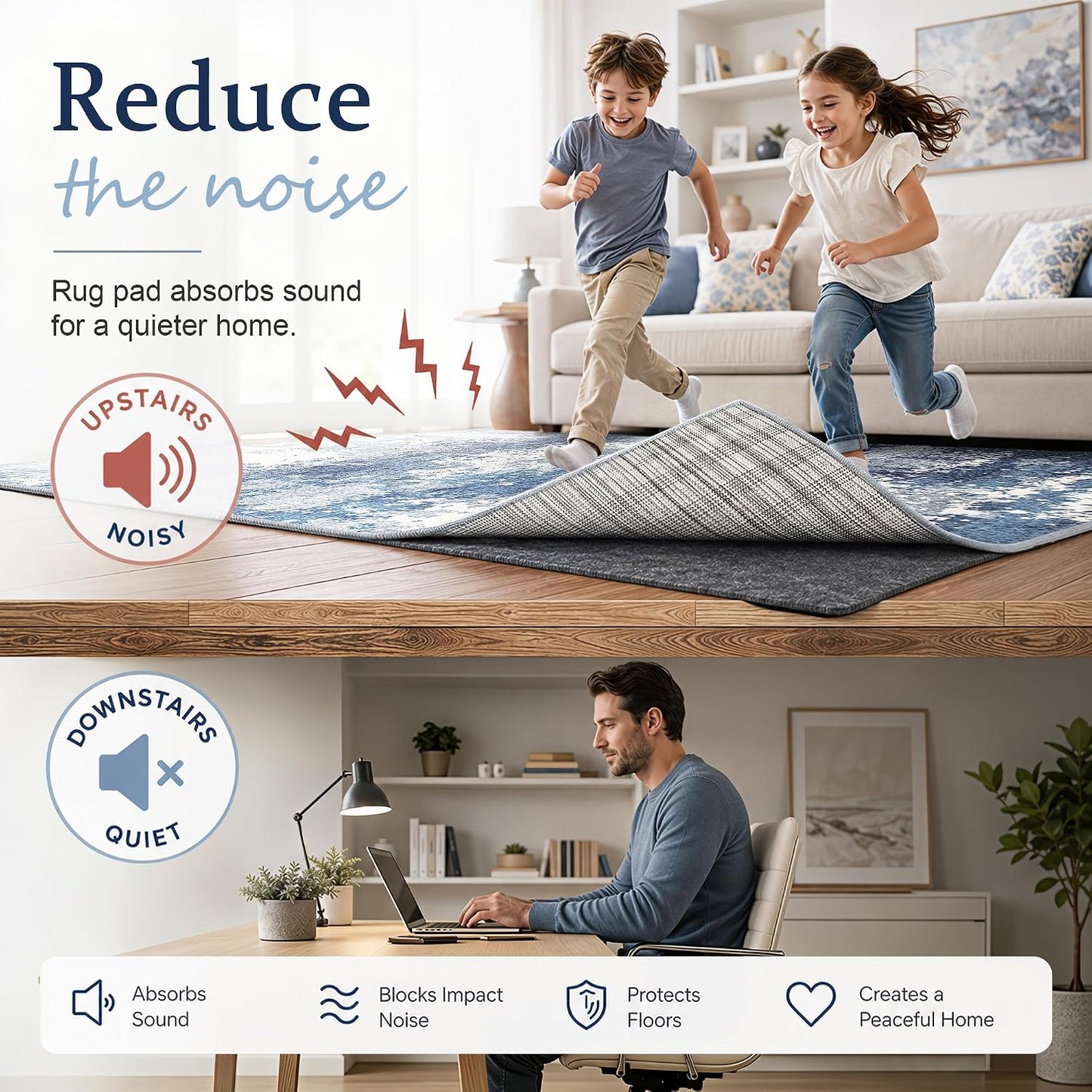 5x7 Non Slip Rug Pad Gripper Cushioned Carpet Pads | Ideas for Hardwood Floors, Thick Felt Liner with Silicone Backing, Under Area Rugs Anti Skid Mat Keep Rugs in Place and Safe