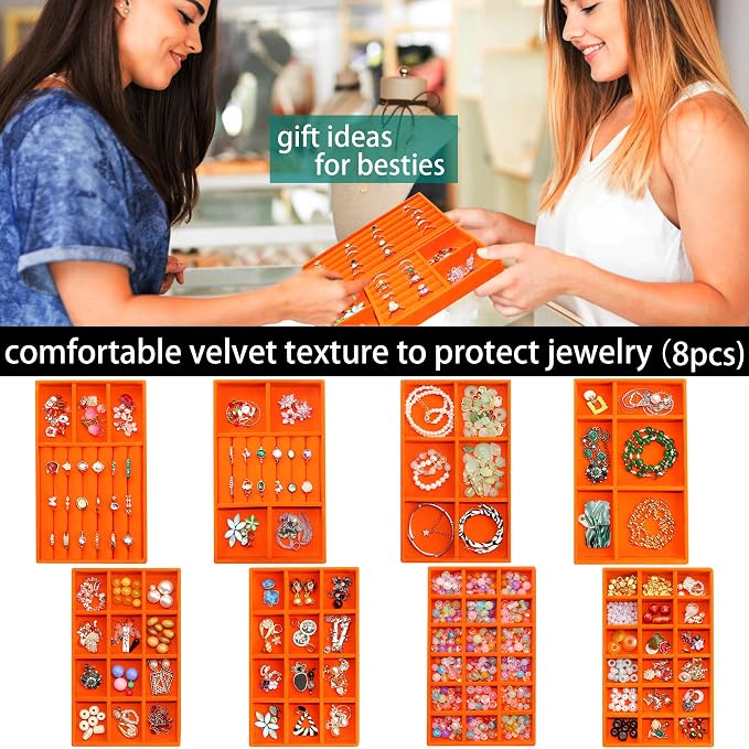 Jewelry Organizer Tray Stackable Velvet Jewelry Trays Drawer Inserts Earring - Image 2