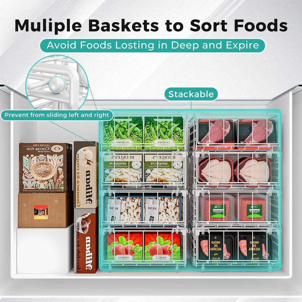 OPENICE Expandable Freezer Organizer Bins for Deep Freezer (4 PCS, White)