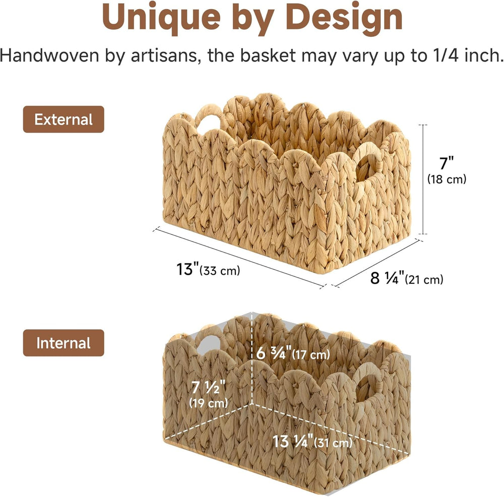 StorageWorks Scalloped Water Hyacinth Baskets, Large Scalloped Baskets