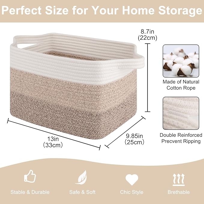 Storage Baskets for Organizing, Woven Baskets for Shelves, Rectangle Decorative - Image 2