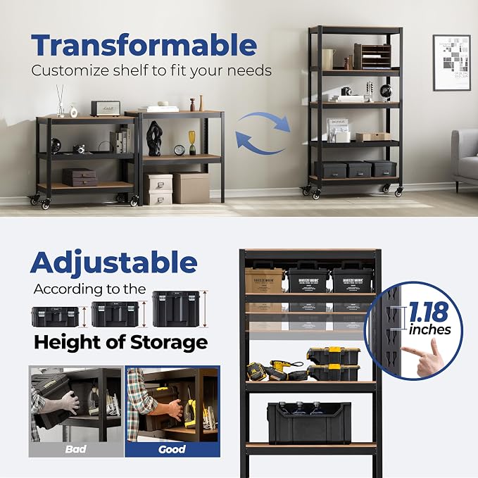HOMEDANT House 5-Tier Metal Rolling Cart Shelf Rack Casters Heavy Duty - Image 11
