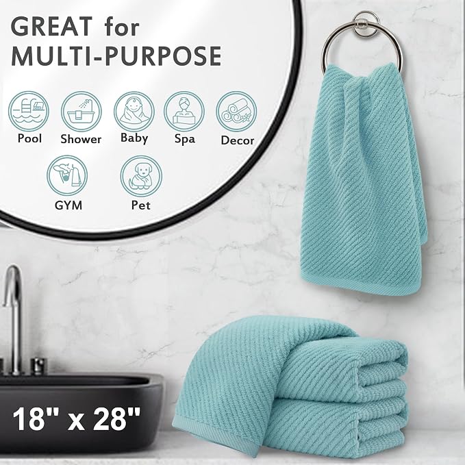 Teal Hand Towels for Bathroom, Bathroom Hand Towels Set of 4, Large 18" x 28" - Image 5