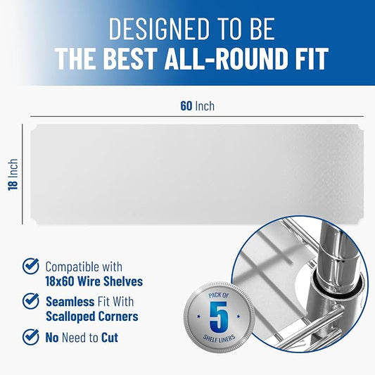 Shelf Liners for Wire Shelf System: Set of 5 in Clear: 18 x 60 inch: Plastic - Image 2