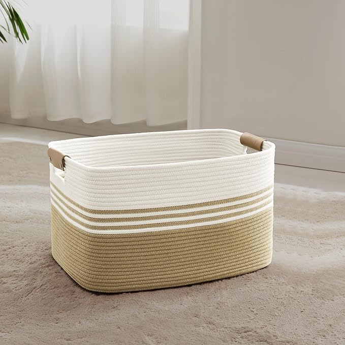 45L Small Laundry Basket with Leather Handles by ELEVATEDELEGANCETIMELESSSTYLE