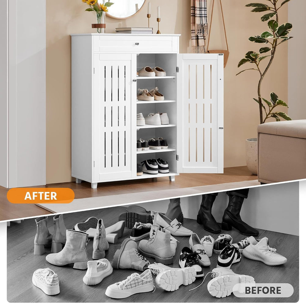 Yaheetech 5-Tier Shoe Storage Cabinet with Doors for Entryway, White