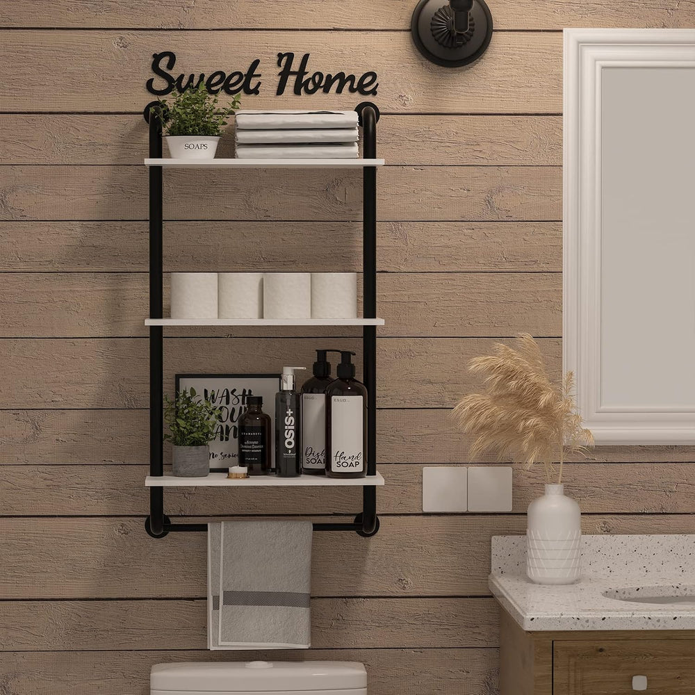 Tinpin 3 Tier Wall Shelves Over Toilet Rustic Industrial Floating Shelf