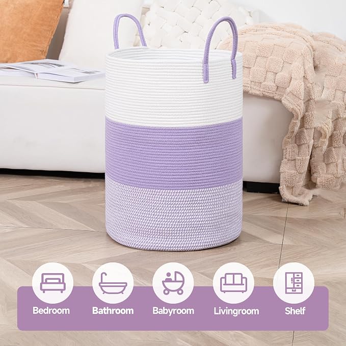 CLHMILY&Z 80L Laundry Basket Round Storage Rope Basket - Image 3
