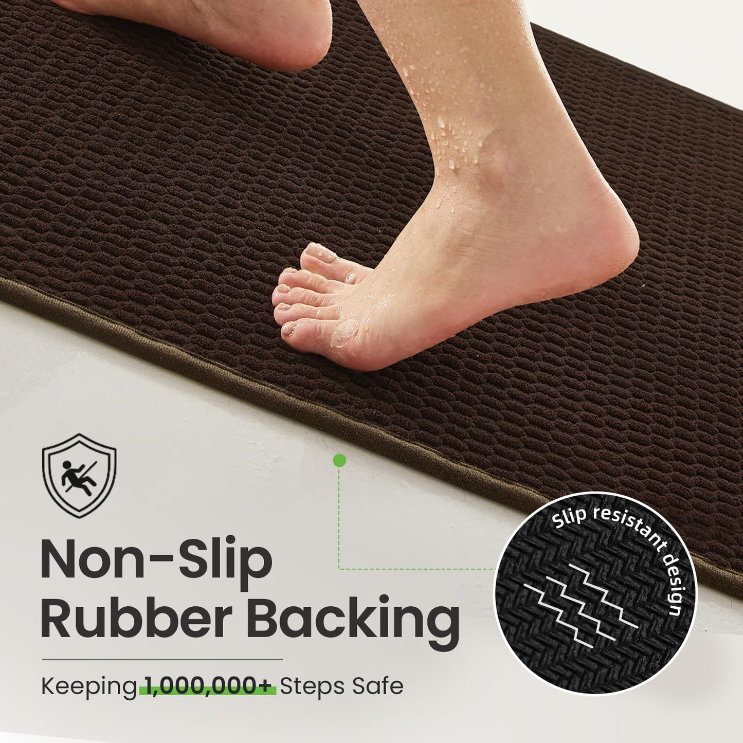 TYUU Bathroom Rugs Sets 3 Piece, Non Slip & Washable Bath Mat Set, Super Absorbent Quick Dry Bathroom Mat Set, Soft Low Pile for Toilet, Sink & Tub, 16"x24", 20"x30" & 20"x24" U Shape, Brown
