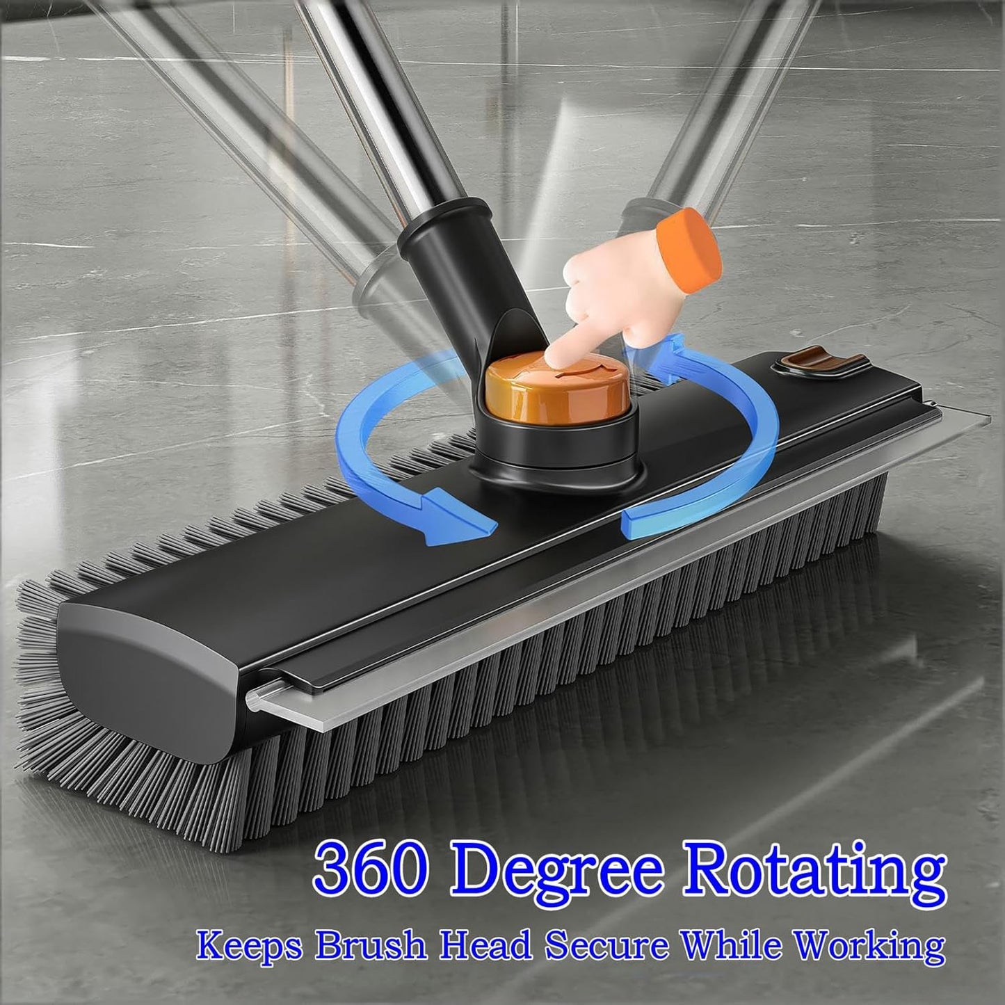 4 in 1 Floor Scrub Brush with Squeegee Long Handle Grout Brush 52'' 2026 Upgraded Multi-Functional Stiff Bristle Cleaning Scrub Brush Rotating Tile Brush for Cleaning Bathroom Patio, Pool, Garage