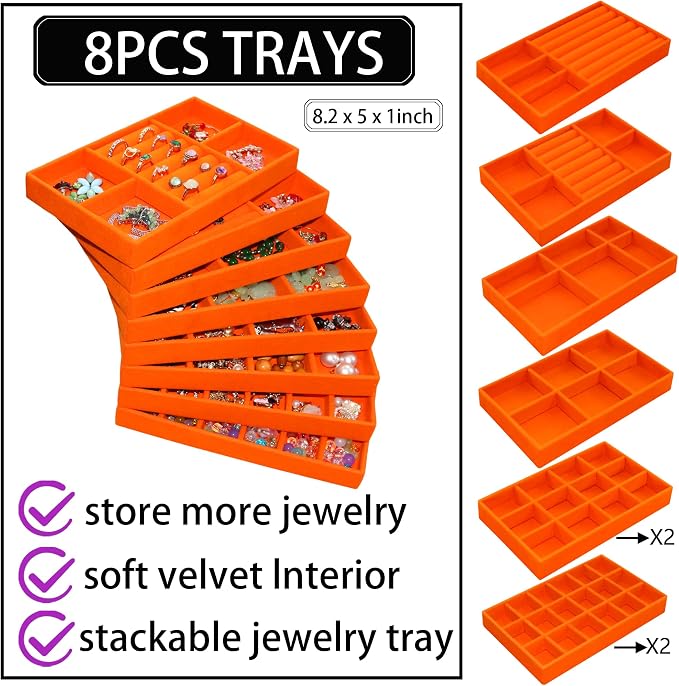 Jewelry Organizer Tray Stackable Velvet Jewelry Trays Drawer Inserts Earring - Image 3