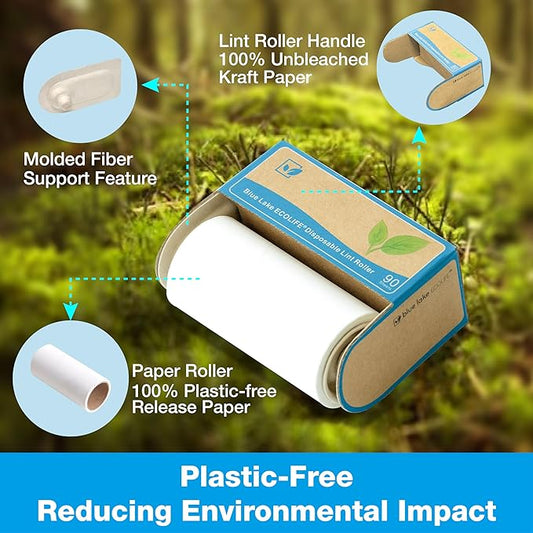 Blue Lake ECOLIFE Plastic-Free Lint Roller – 4-Pack | Extra Sticky & Eco-Lint - Image 2