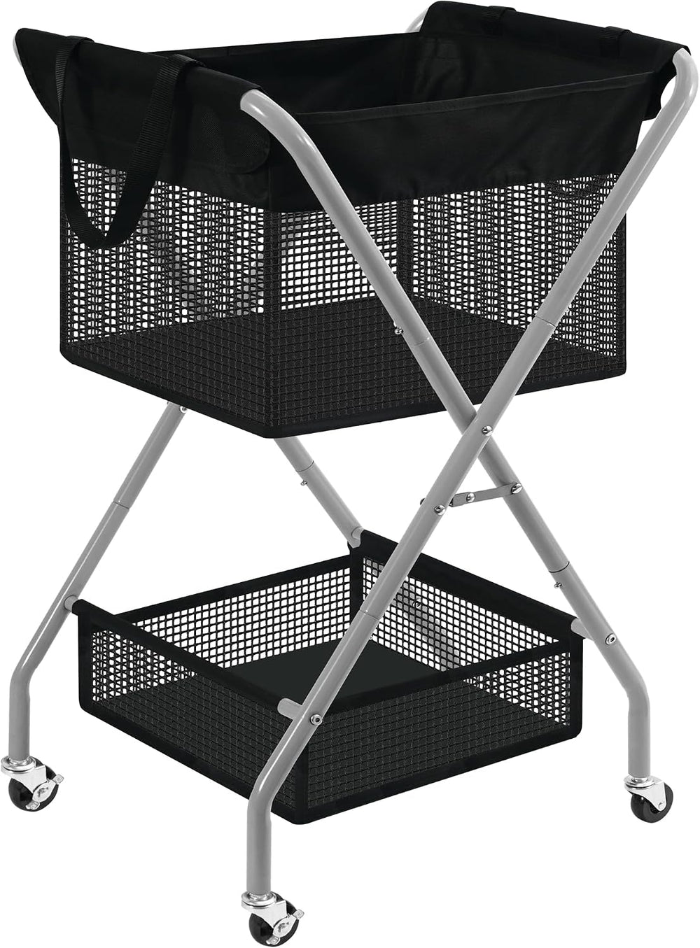 STO STO 2-Tier Foldable Laundry Cart with Wheels, 75L Tall Rolling Laundry Ha...